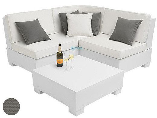 Ledge Lounger Signature Collection Sectional | 4 Piece Diamond White Base | Charcoal Grey Standard Fabric Cushion | LL-SG-S-4PD-SET-W-STD-4644