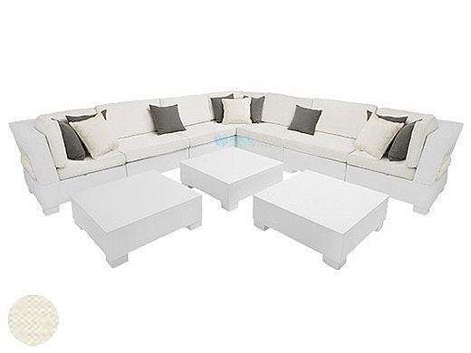 Ledge Lounger Signature Collection Sectional | 10 Piece L-Shape White Base | Oyster Standard Fabric Cushion | LL-SG-S-10PLS-SET-W-STD-4642