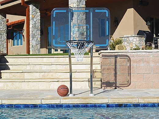 Inter-fab Pro Style Basketball Game Set | 12" Offset Post | In Deck Plastic Anchor Jig | Marine Grade Steel Support Legs | SPS-RBALL GP-C