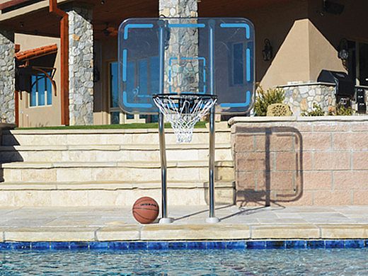 Inter-fab Pro Style Basketball Game Set | 18" Offset Post | In Deck Plastic Anchor Jig | Black Powder Coated Support Legs | SPS-RBAL 18 GPC-2