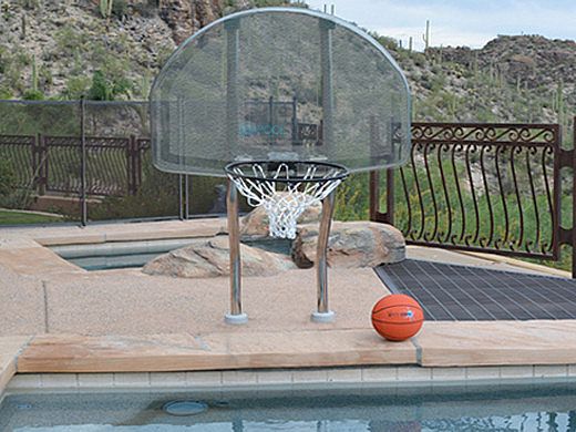 Inter-fab Traditional Style Basketball Game Set | 18" Offset Post | In Deck Plastic Anchor Jig | Gray Thermo Plastic Coated Support Legs | SPS-BBAL 18 GPC-TPC-G