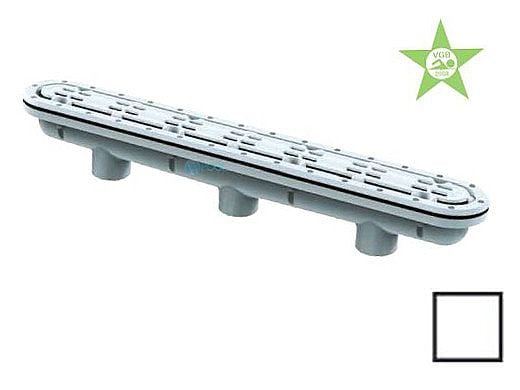 AquaStar 32" Channel Drain with 3 Port Sump/"AV" Grate  Anti-entrapment Suction Outlet Cover for Fiberglass without Gaskets (VGB Series) | White | 32CDAVFG101