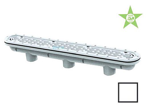 AquaStar 32" Channel Drain with 3 Port Sump/Flat Grate Anti-entrapment Suction Outlet Cover for Fiberglass (VGB Series) | White | 32CDFLFG101