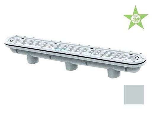 AquaStar 32" Channel Drain with 3 Port Sump/Flat Grate Anti-entrapment Suction Outlet Cover for Fiberglass (VGB Series) | Light Gray | 32CDFLFG103