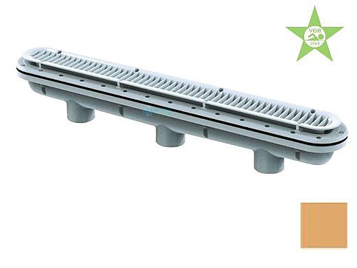 AquaStar 32" Channel Drain with 3 Port Sump/Debris Catcher Anti-entrapment Suction Outlet Cover for Fiberglass without Gasket (VGB Series) | Tan | 32CDLTFG108