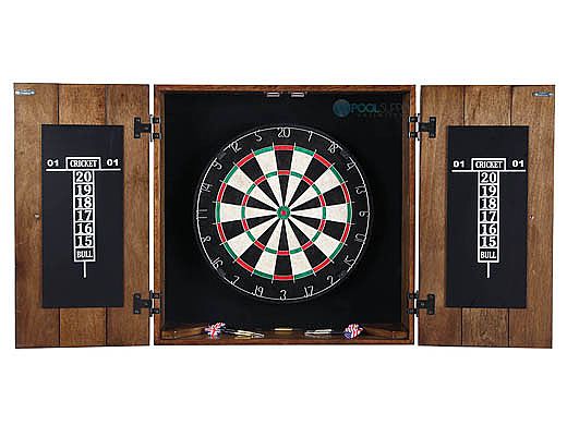 Hathaway Drifter Solid Wood Dartboard and Cabinet Set | Rustic Oak | BG1046-RUO