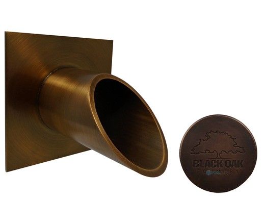 Black Oak Foundry 2.5" Deco Wall Scupper with Square Backplate | Distressed Copper Finish | S923-DC