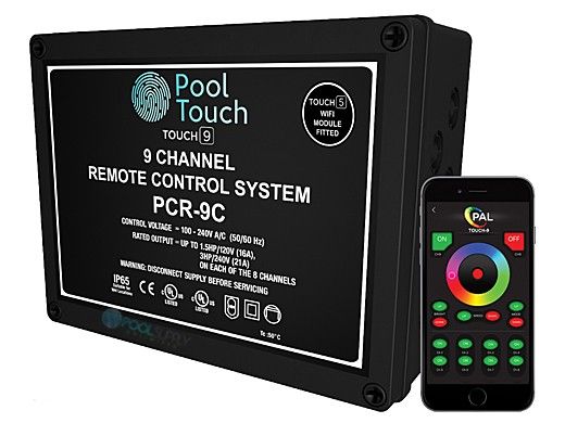 PAL Lighting Color Touch PCR-9CU Pool Automation 9-Channel Wireless Control System for Evenglow and PAL-4 LED Multi-Color Lights | 60W 12V | 42-PCR-9CUW