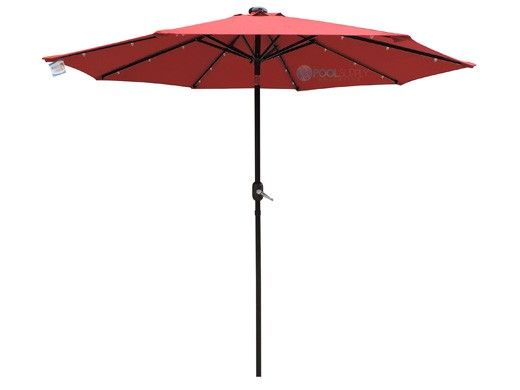 Mirage Fiesta Market Umbrella with Solar LED Lights | 9ft Octagon | Red Olefin | NU5424R