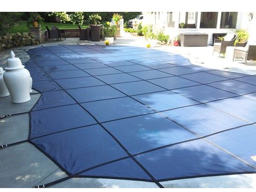GLI 12-Year Secur-A-Pool Mesh Safety Cover | Rectangle 18' x 36' Blue | 4' x 6' Center End Step | 201836RECES46SAPBLU