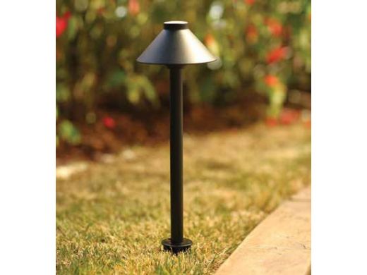Sollos Straight Hat LED Path Light Fixture | 5.5" Hat 12" Stem | Arquitectural Aluminum - Textured Black | PSH055-TB-12 910021
