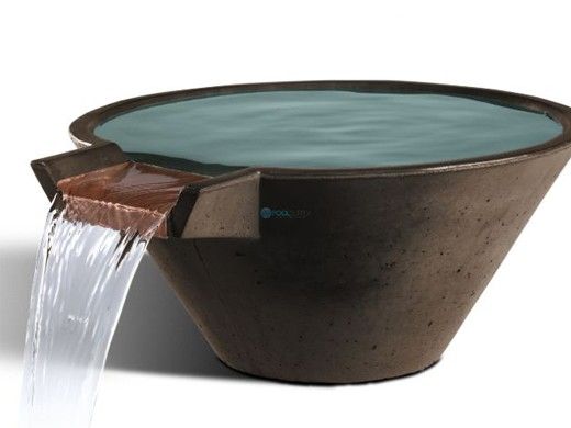 Slick Rock Concrete 34" Conical Cascade Water Bowl | Coal Gray | Copper Spillway | KCC34CSPC-COALGRAY