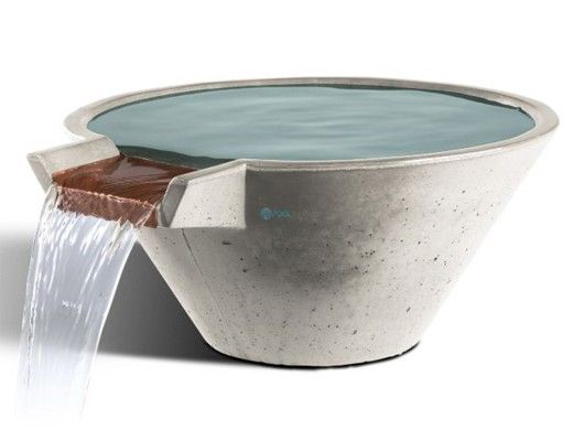 Slick Rock Concrete 29" Conical Cascade Water Bowl | Great White | Copper Spillway | KCC29CSPC-GREATWHITE