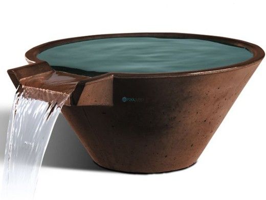 Slick Rock Concrete 34" Conical Cascade Water Bowl | Mahogany | Copper Spillway | KCC34CSPC-MAHOGANY