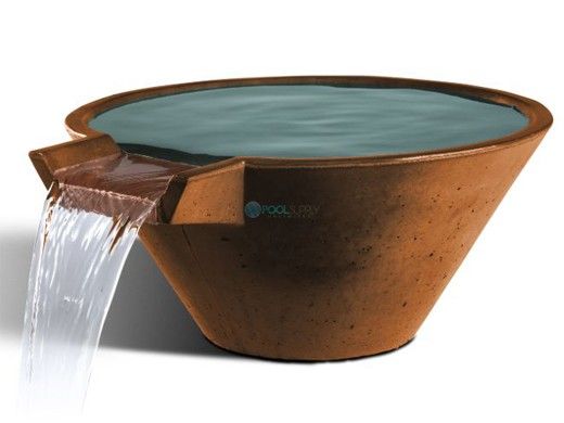Slick Rock Concrete 22" Conical Cascade Water Bowl | Copper | Stainless Steel Spillway | KCC22CSPSS-COPPER
