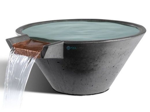 Slick Rock Concrete 34" Conical Cascade Water Bowl | Gray | Stainless Steel Spillway | KCC34CSPSS-GRAY