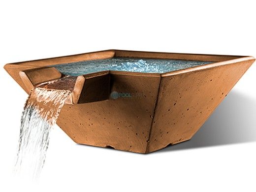 Slick Rock Concrete 34" Square Cascade Water Bowl | Copper | Copper Spillway | KCC34SSPC-COPPER