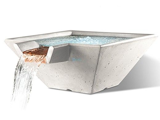 Slick Rock Concrete 22" Square Cascade Water Bowl | Great White | Copper Spillway | KCC22SSPC-GREATWHITE