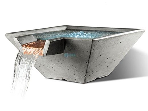 Slick Rock Concrete 29" Square Cascade Water Bowl | Shale | Copper Spillway | KCC29SSPC-SHALE