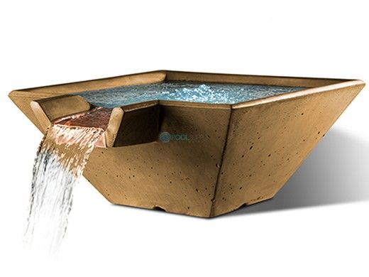 Slick Rock Concrete 29" Square Cascade Water Bowl | Umber | Copper Spillway | KCC29SSPC-UMBER