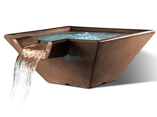 Slick Rock Concrete 34" Square Cascade Water Bowl | Mahogany | Stainless Steel Spillway | KCC34SSPSS-MAHOGANY