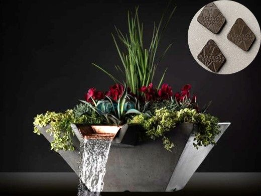 Slick Rock Concrete 22" Square Cascade Water Bowl + Planter | Coal Gray | Copper Scupper | KCC22SSCC-COALGRAY