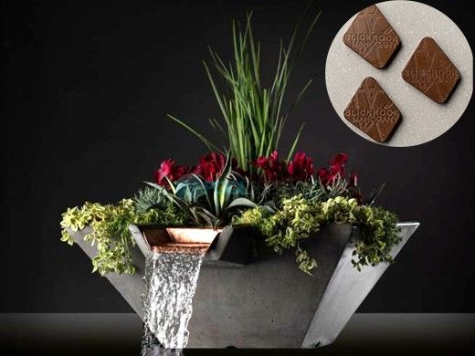 Slick Rock Concrete 22" Square Cascade Water Bowl + Planter |  Mahogany | Copper Scupper | KCC22SSCC-MAHOGANY
