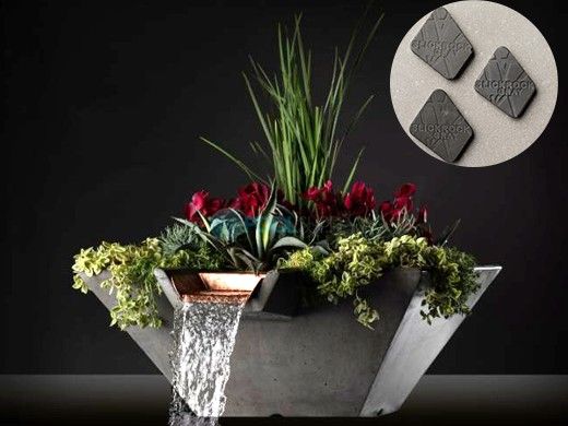 Slick Rock Concrete 22" Square Cascade Water Bowl + Planter | Gray | Stainless Steel Scupper | KCC22SSCSS-GRAY