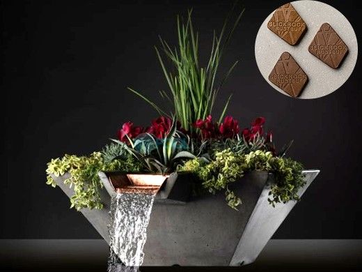 Slick Rock Concrete 22" Square Cascade Water Bowl + Planter | Rust Buff | Stainless Steel Scupper | KCC22SSCSS-RUSTBUFF