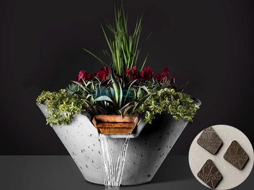 Slick Rock Concrete 22" Conical Cascade Water Bowl + Planter | Coal Gray | Stainless Steel Scupper | KCC22CSCSS-COALGRAY