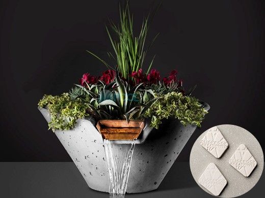 Slick Rock Concrete 22" Conical Cascade Water Bowl + Planter | Great White | Copper Scupper | KCC22CSCC-GREATWHITE