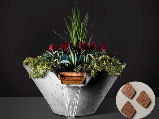 Slick Rock Concrete 29" Conical Cascade Water Bowl + Planter | Adobe | Stainless Steel Scupper | KCC29CSCSS-ADOBE