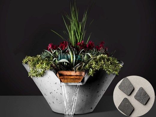 Slick Rock Concrete 29" Conical Cascade Water Bowl + Planter | Gray | Stainless Steel Scupper | KCC29CSCSS-GRAY