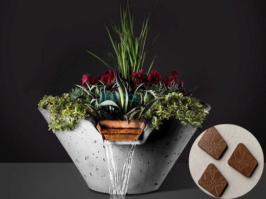 Slick Rock Concrete 29" Conical Cascade Water Bowl + Planter | Mahogany | Stainless Steel Scupper | KCC29CSCSS-MAHOGANY