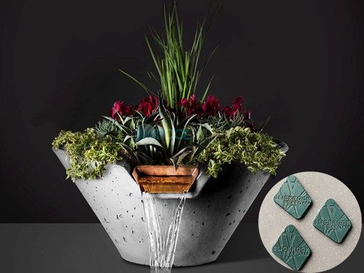 Slick Rock Concrete 29" Conical Cascade Water Bowl + Planter | Seafoam | Stainless Steel Scupper | KCC29CSCSS-SEAFOAM