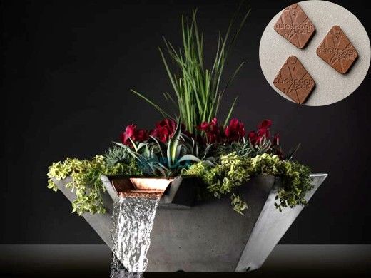Slick Rock Concrete 29" Square Cascade Water Bowl + Planter | Adobe | Stainless Steel Scupper | KCC29SSCSS-ADOBE
