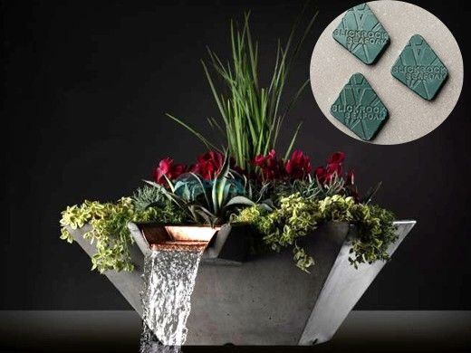 Slick Rock Concrete 29" Square Cascade Water Bowl + Planter | Seafoam | Stainless Steel Scupper | KCC29SSCSS-SEAFOAM