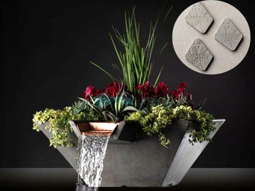 Slick Rock Concrete 29" Square Cascade Water Bowl + Planter | Shale | Stainless Steel Scupper | KCC29SSCSS-SHALE
