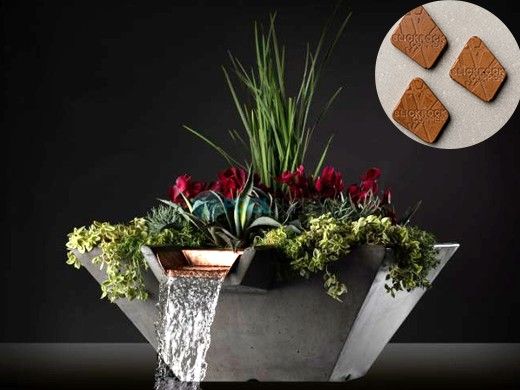 Slick Rock Concrete 34" Square Cascade Water Bowl + Planter | Copper | Copper Scupper | KCC34SSCC-COPPER
