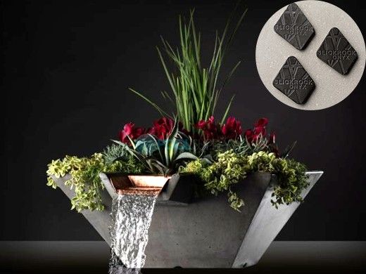 Slick Rock Concrete 34" Square Cascade Water Bowl + Planter | Onyx | Copper Scupper | KCC34SSCC-ONYX