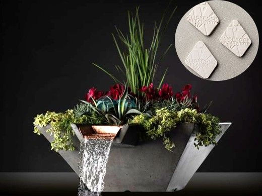 Slick Rock Concrete 34" Square Cascade Water Bowl + Planter | Great White | Stainless Steel Scupper | KCC34SSCSS-GREATWHITE