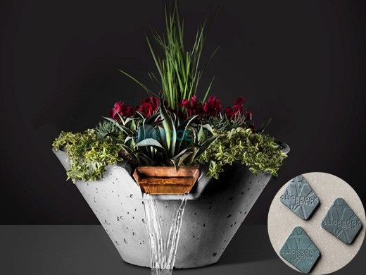 Slick Rock Concrete 34" Conical Cascade Water Bowl + Planter | Denim | Stainless Steel Scupper | KCC34CSCSS-DENIM