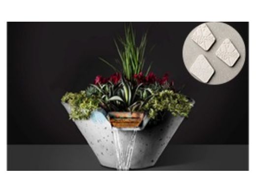 Slick Rock Concrete 34" Conical Cascade Water Bowl + Planter | Great White | Stainless Steel Scupper | KCC34CSCSS-GREATWHITE