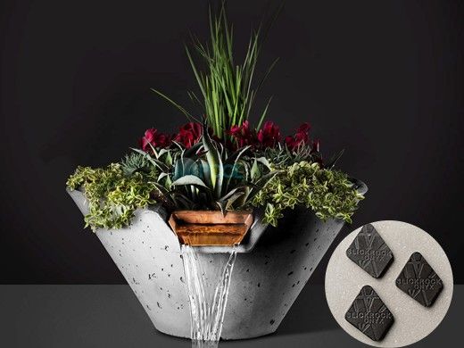 Slick Rock Concrete 34" Conical Cascade Water Bowl + Planter | Onyx | Stainless Steel Scupper | KCC34CSCSS-ONYX