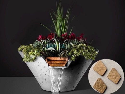 Slick Rock Concrete 34" Conical Cascade Water Bowl + Planter | Umber | Stainless Steel Scupper | KCC34CSCSS-UMBER