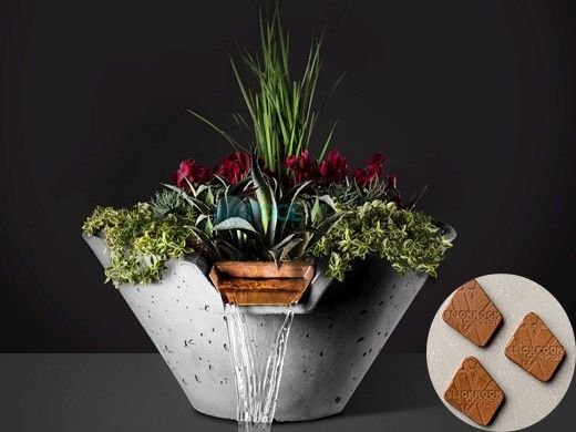 Slick Rock Concrete 34" Conical Cascade Water Bowl + Planter | Copper | Copper Scupper | KCC34CSCC-COPPER