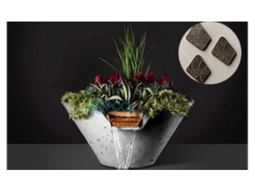Slick Rock Concrete 34" Conical Cascade Water Bowl + Planter | Coal Gray | Copper Scupper | KCC34CSCC-COALGRAY
