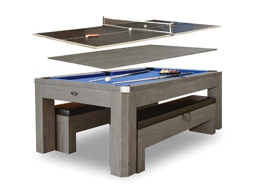 Hathaway Newport 7-Ft. Pool Table Combo Set with Benches | Rustic Gray with Blue Felt | BG50374