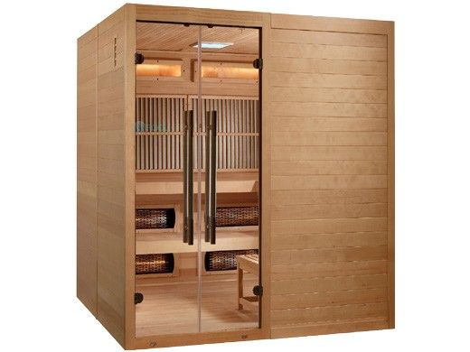 Golden Designs Toledo 6-Person Hybrid Sauna Full Spectrum and Harvia Traditional Stove with Himalayan Salt | Hemlock | GDI-8360-01