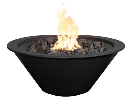 The Outdoor Plus 30" Round Cazo Fire Bowl | Powder-Coated Metal | Low Voltage Electronic Ignition - Natural Gas | Black | OPT-R30PCFOE12V-BLK-NG